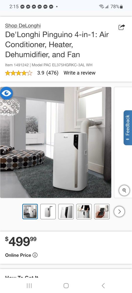 De'Longhi Pinguino 4-in-1: Air Conditioner, Heater, Dehumidifier, and Fan $350