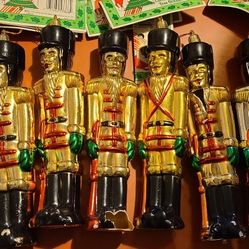 Get all 9 Christmas Tree Soldier Ornaments plastic 8" most have damaged toes. $10. (Reg $2.99 ea)
