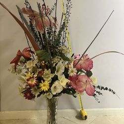 Huge Silk Flower Entry Display With Crystal Vase