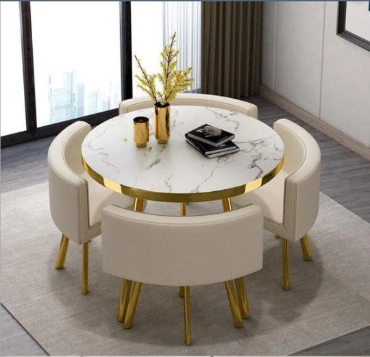 Marble Round 80cm Dining Tables Set 4 Chairs Modern Center Wood Table Luxury White 4 Chairs 1 Stable Muebles Para El Hogar Apartment Furniture