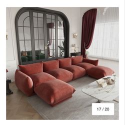 130" U-Shaped Sectional Sofa, Minimalist Chenille Modular 6-Seat Couch Sectionals with Reversible Ch