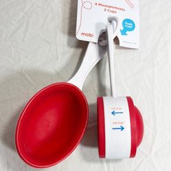 NEW, Price Firm, Collapsible Silicone 4 Measuring 2 Cups By Mobi. Pop Cups Back & Forth To Create