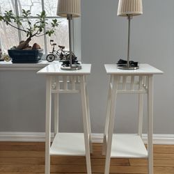 White Nightstand Table Set with Lamps