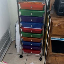 10- Rainbow Color Plastic Drawer Metal Craft Storage Rolling Cart