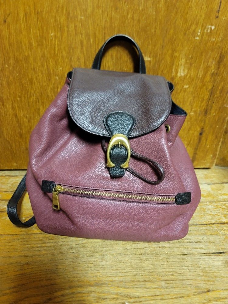 Coach Cleo Backpack New York Designer Oxblood Burgundy Leather Travel Purse