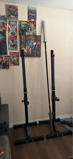 Adjustable Squat Stands with Barbell
