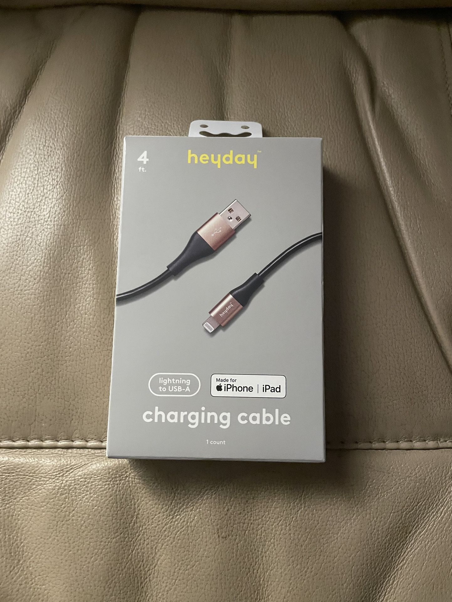Heyday Rose Gold Charging Cable for iPhone and iPad Lightning To USB A NWT 4 Ft