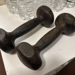 Antique Cast Iron Vintage Roberts 5lb Dumbbells 