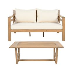 New Fierro Outdoor Acacia Wood Conversation Set With Cushions - Brand New Still Sealed in Box!