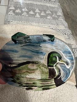 Oval mallard duck design painted glass suncatcher