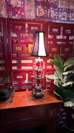 Beautiful vintage Red Ruby crystal. Marble Brass,  Table Lamp.