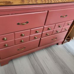 Set Of 4 Drawer Wooden Double Dresser  And  Mirror,  Stand, Chest