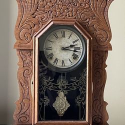 Antique Sessions 8 Day Gingerbread Oak Mantel Kitchen Pallor Gong Chime Clock