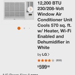 New LG Room Air Conditioner Cooling & Heating 230/ 208- volt