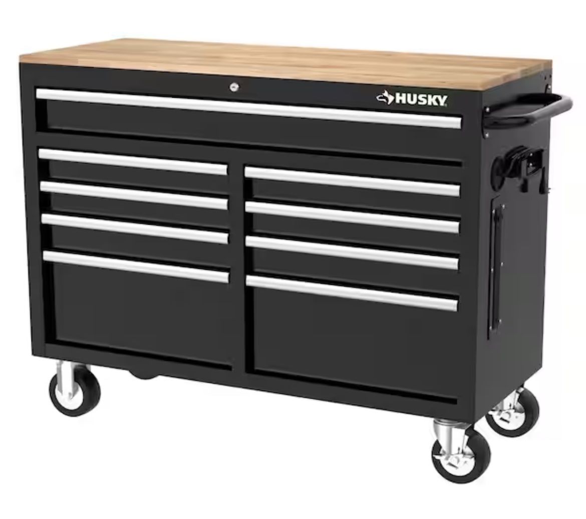 Husky Tool Storage 46 in. W x 18 in. D Mobile Workbench Cabinet in Gloss Black
