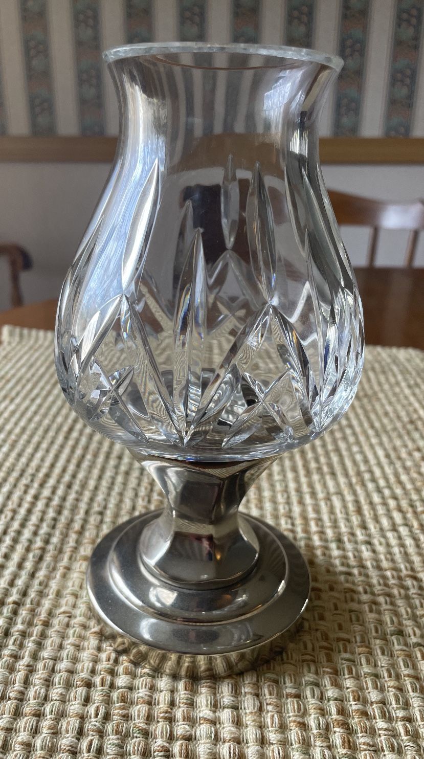 Waterford Crystal Hurricane Candle Holder Lamp and Platinum Base