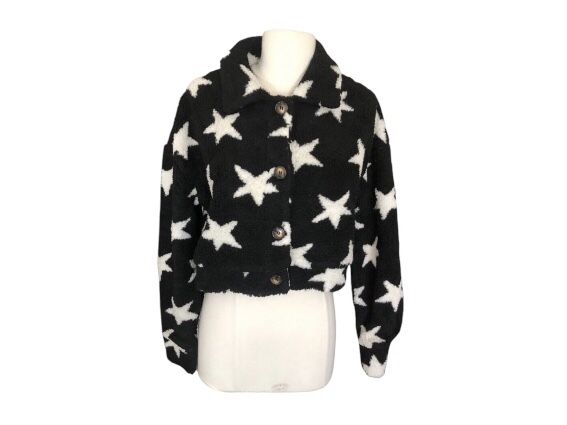 HYFVE NWT Warm Comfortable Star Print Button Up Cropped Soft Sherpa Jacket Small