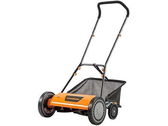 LawnMaster LMRM1801 Push Reel Lawn Mower 18-Inch 5-Blade Orange