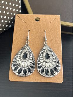 Silver and Black Teardrop Earrings