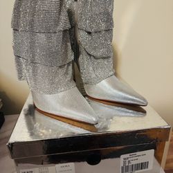 AZALEA WANG Chilton Silver Tone Chainmail Drape Booties size 9
