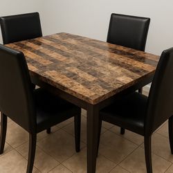 5 Piece Dining Table Set Marble 