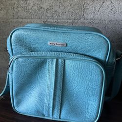 Vintage Teal World Traveler Carry-On – Retro Faux Leather Travel Bag 
