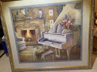 J. Gibson Vintage Piano Print Picture Aria By Firelight