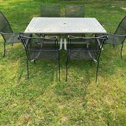 Beautiful Aluminum \ Wrought Iron Patio Set Table, 6 Chairs, Stand *