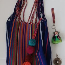 Mexican Women Tote Bag Purse Red Stripe Woven Handmade Boho Shoulder Handbag