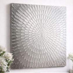 Modern Silver Wall Art ✨ Large 3D Textured Decor