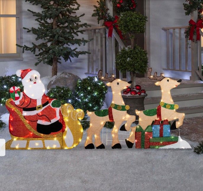 Santa's Sleigh With Reindeer Outdoor Decoration