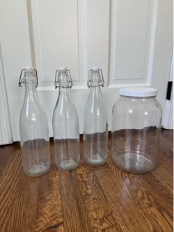 Glass Bottles + Large Glass Storage Jar Set