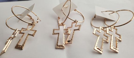 Gold-Tone Cross Hoop Earrings 3pr.
