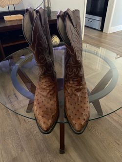 Brown used ostrich boots size 10