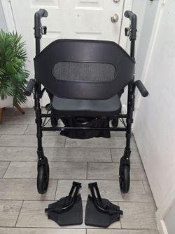 Walker with Seat, 2 in 1 Rollator Walker & Transport Chair with Reversible Backrest & Detachable Footrests