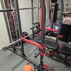 Home Smith Machine Gym W/ 315 Pound Of Weights And Rack