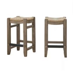 26 in. Newport Light Amber with Rush Seats Wood Counter Height Stools (Set of 2)