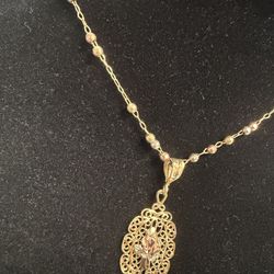 14k ball necklace w rose pendant