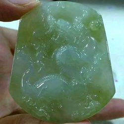 Burmese icy Type A Jadeite Jade Pendant Lucky Dragon. 