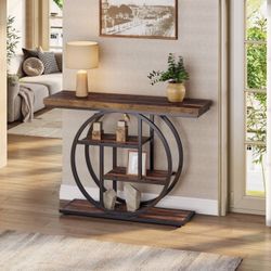 41.3" Console Table, Industrial 4-Tier Sofa Entryway Table with Circle Base