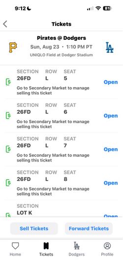 Pirates vs Dodgers Tickets – 4 Seats