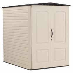 Rubbermaid Large Vertical Resin Outdoor Storage Shed With Floor (6.2 X 4.6 Ft), Weather Resistant, Beige/Brown, Organization For Home/Backyard/Garden 