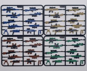 Brick Weapons 4 Packs for Minifigure SWAT Army Military Guns Beige/Blue/Brown/Green