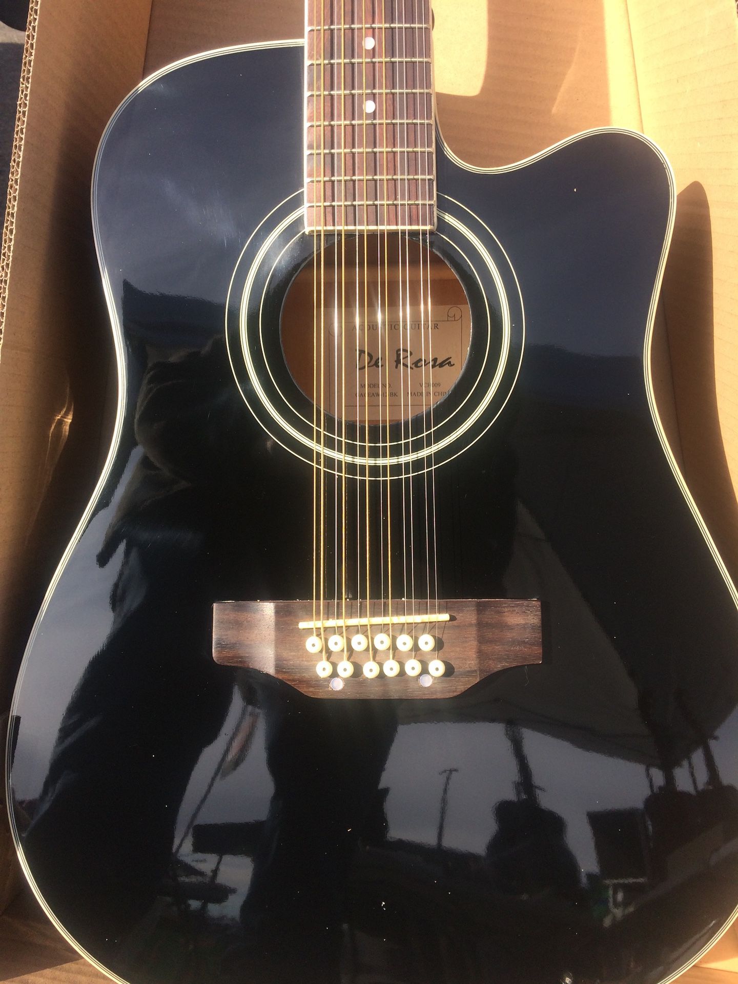 Black 12 String Acoustic Electric Guitar NEW