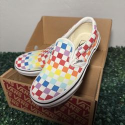 Classic, Slip-On, Checkered, Rainbow, Vans, Kids, Size 13