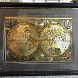 The Bombay Company Double Hemisphere Gold Foil World Map