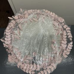 Flower Crown Pink Metal 30" Round Wall Mirror
