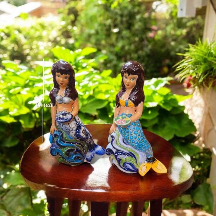 Mermaid 🧜♀️ 🧜♂️ Talavera Garden Pool Decor and Home Garden Decor ✨️ In Cypress Ca.