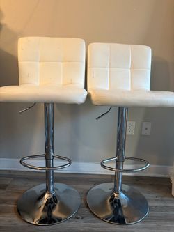 White Faux Leather Adjustable Bar Stools – Set of 2