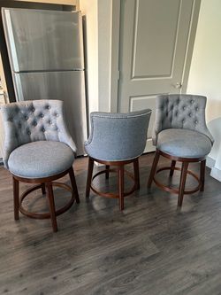 Set of 3 Gray Upholstered Counter Stools